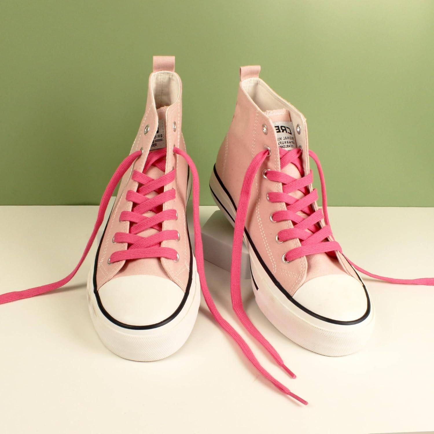 image:imageLaceter 2 Paires de Lacets Plats en Coton 8mm pour Baskets Sneakers Chaussures de Sport ou Ville Confortables Solides Rsistants Pour Homme Femme Enfant2 Paires Rose Fucshia X 2