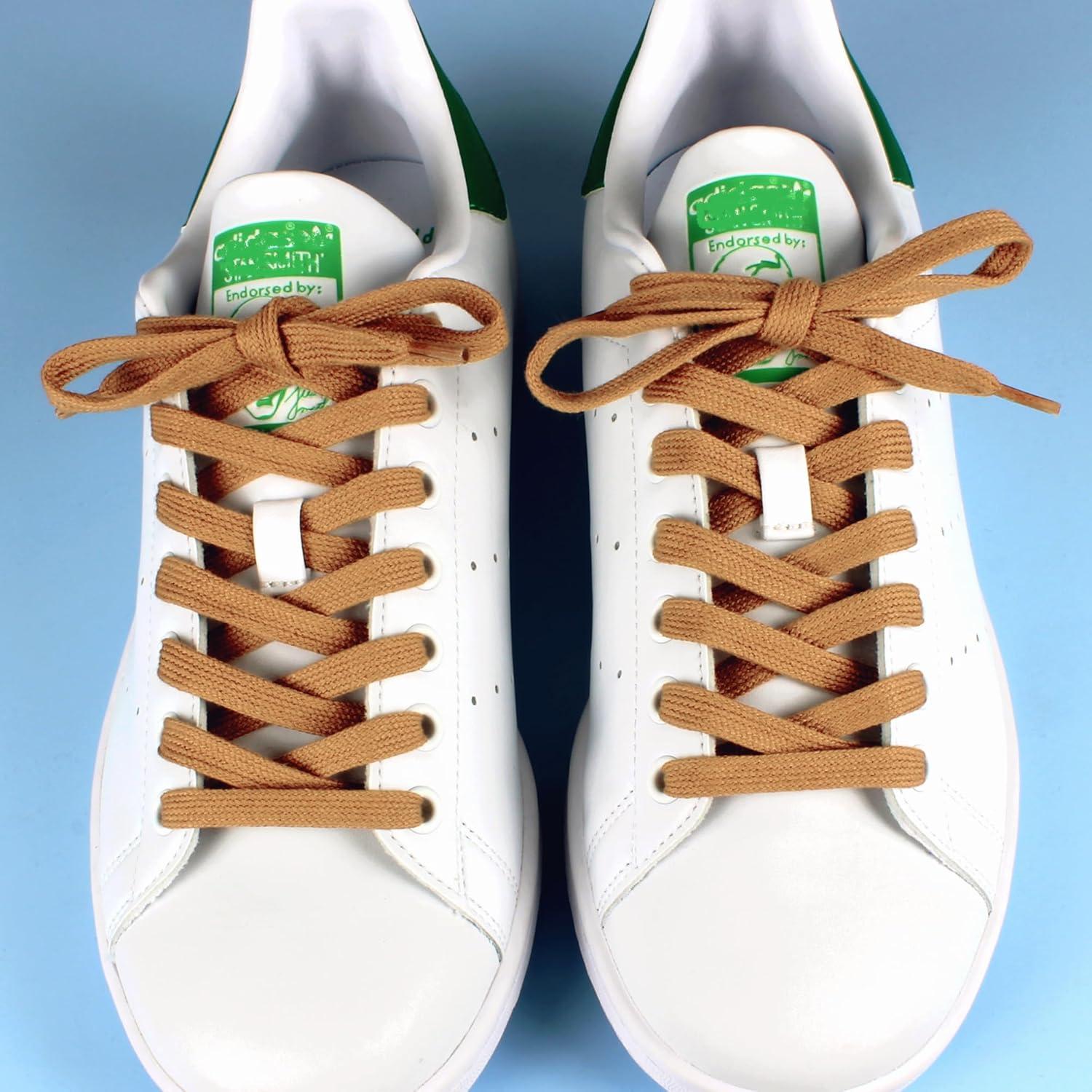 image:imageLaceter 2 Paires de Lacets Plats en Coton 8mm pour Baskets Sneakers Chaussures de Sport ou Ville Confortables Solides Rsistants Pour Homme Femme Enfant2 Paires Marron Clair X 2