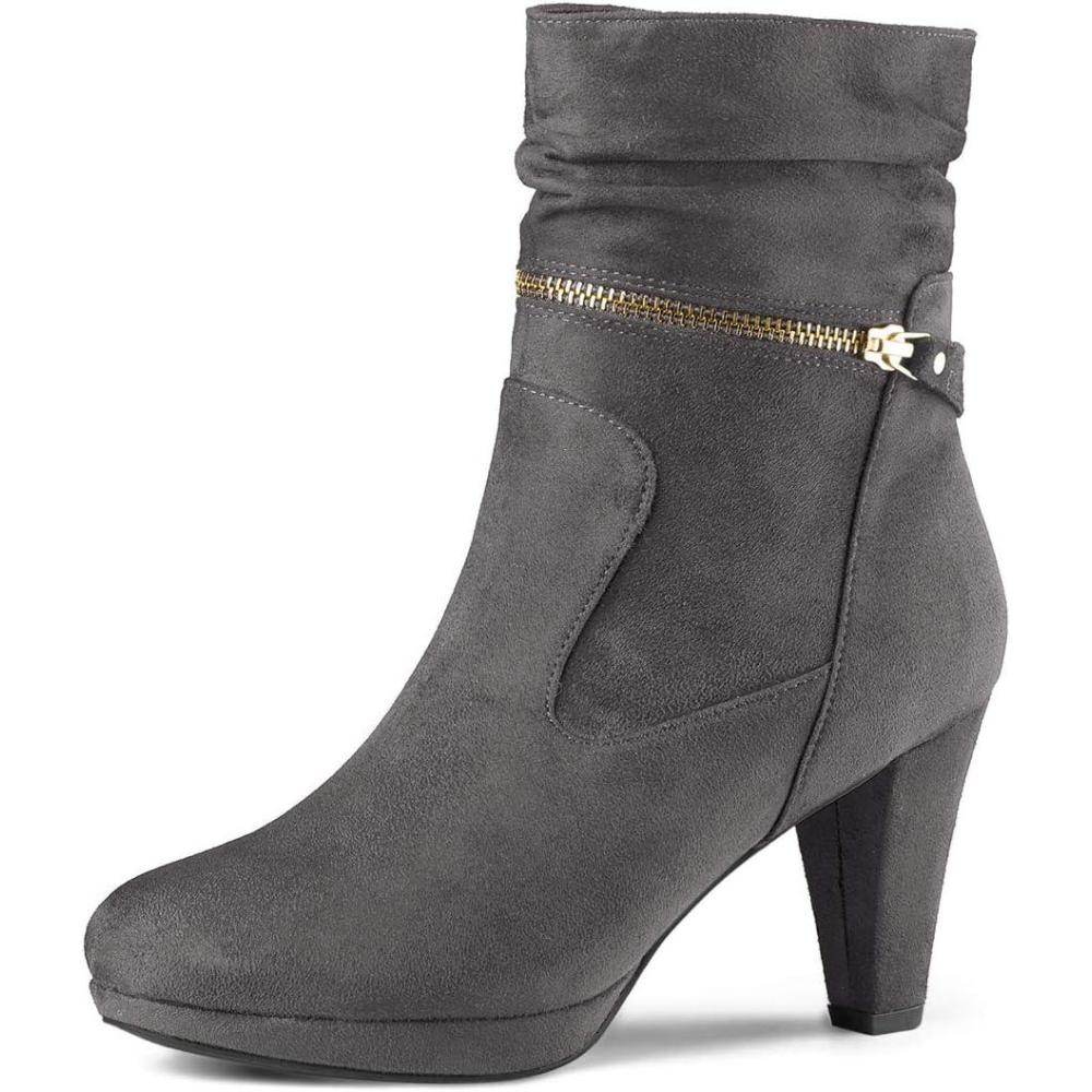 image:imageAllegra K Femmes Cheville Zip PlateForme Talon Haut MiMollet BottesGris