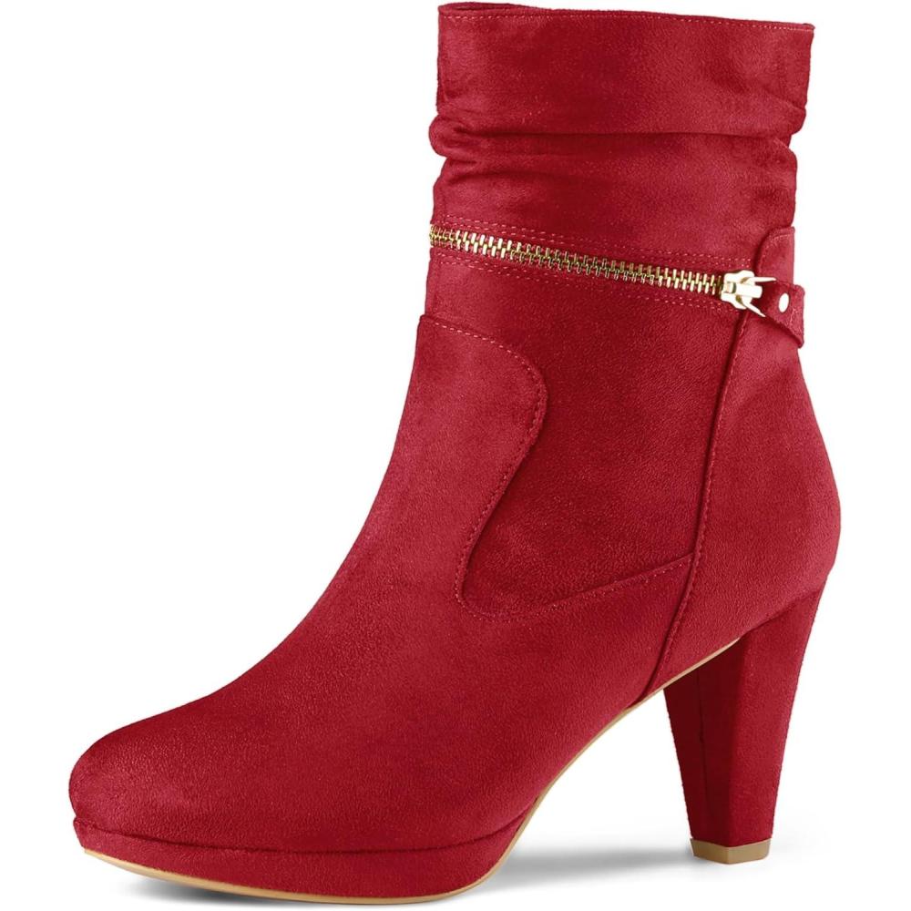 image:imageAllegra K Femmes Cheville Zip PlateForme Talon Haut MiMollet BottesRouge