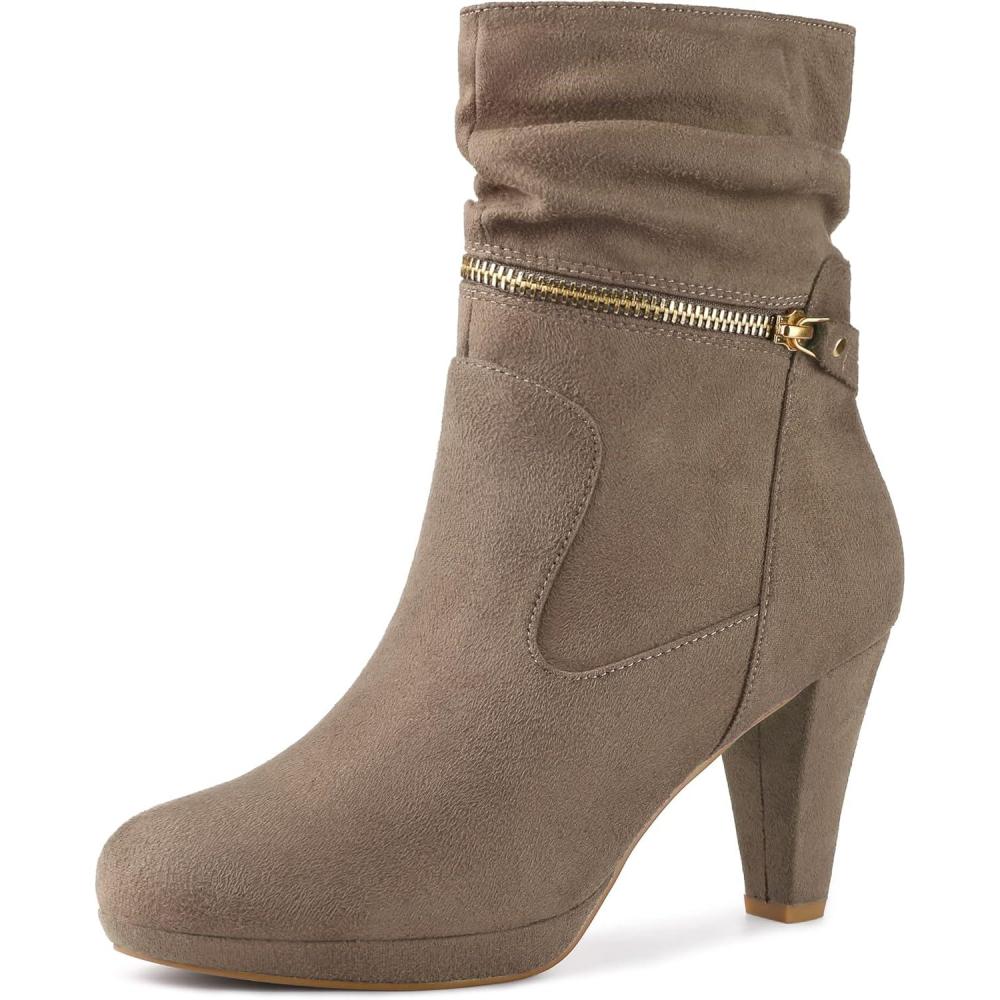 image:imageAllegra K Femmes Cheville Zip PlateForme Talon Haut MiMollet BottesTaupe