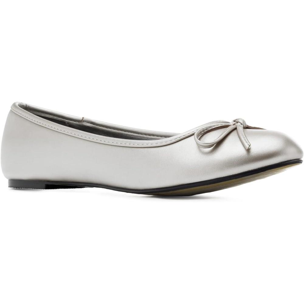 image:imageAndrs Machado Ballerines pour FemmesFilles Talons Plats et nud dcoratif TG104 Chaussures Plates pour lte et lHiver Grandes Pointures du 41 au 46Soft Argent