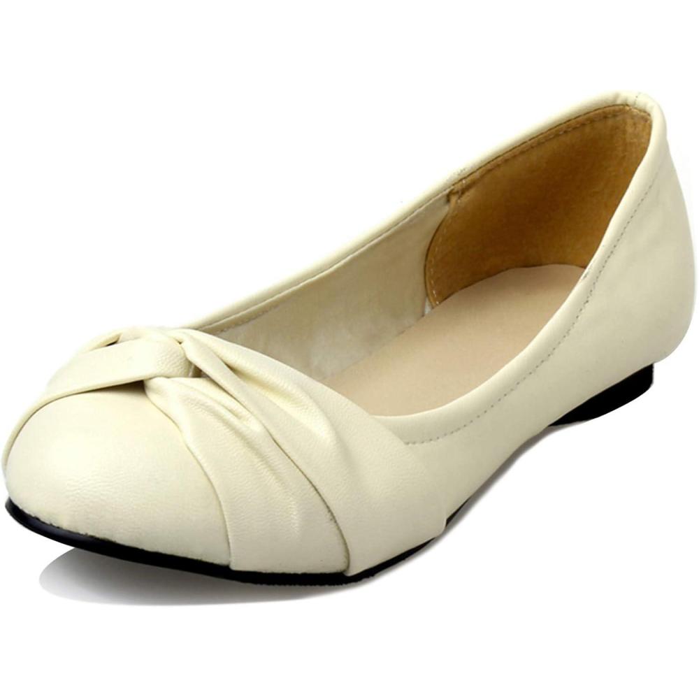 image:imageBallerines Plates pour Femme Chaussures Solid avec Bowknot Chaussures Enfiler Bout Rond Taille 3254Beige Fl
