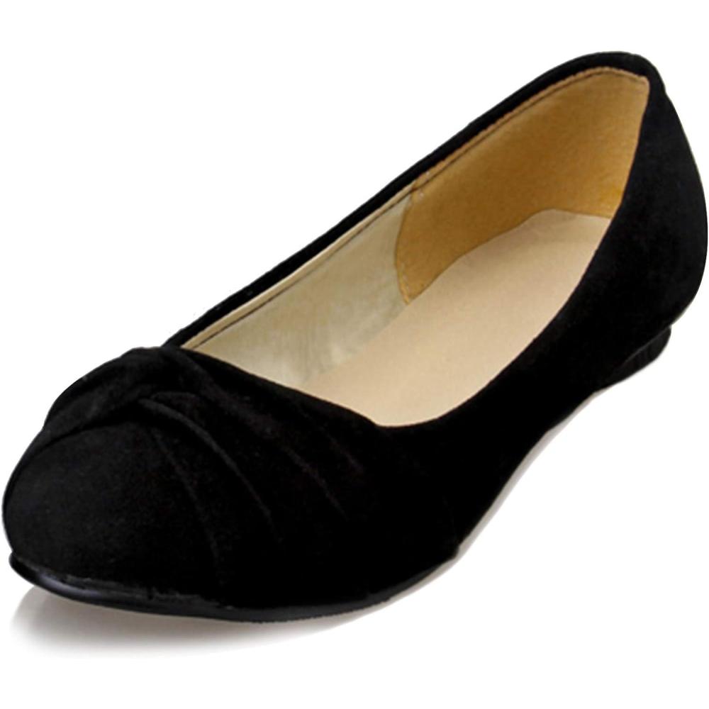 image:imageBallerines Plates pour Femme Chaussures Solid avec Bowknot Chaussures Enfiler Bout Rond Taille 3254Noir Fs