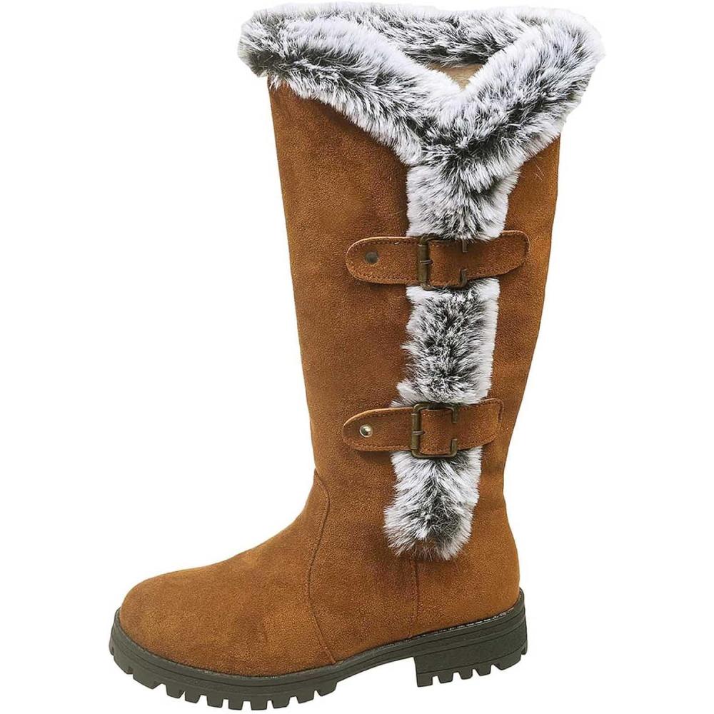 image:imageBottes de Neige Femme Fourres Mollets Larges Bottes Femme Hiver Chaudes en Daim Botte de Neige MiMollet Snow Boots Fourres Antidrapantes Chaussure Hiver Confort Chaussures de Randonne de Ski01 Marron