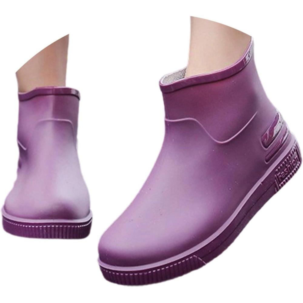 image:imageBottes de Pluie Femme Bottines Femme Ant Bottines Confortable Dcontractes Lgres Bottes MiMollet Talon Carr pour Mollets Trs Large Chaussure Pied LargeViolet