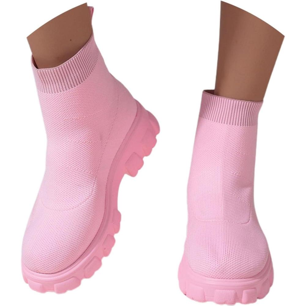 image:imageBottines enfiler mimollet pour femme Talon bas Pour tenue dcontracte tenue de voyage et activits de plein air 65 Rose