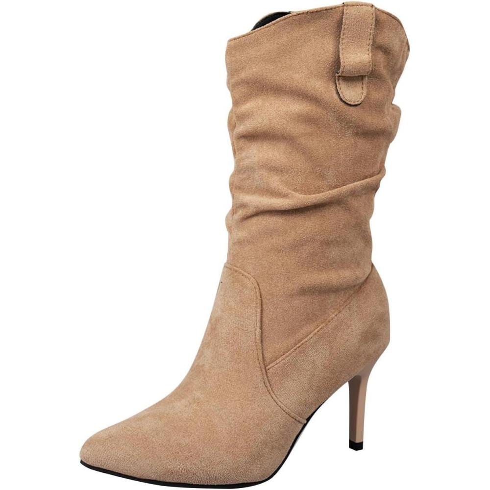image:imageBottines Femme Talons Aiguilles Botte Haute Femme Sexy Bottines Cuir Confortables Vintage Cowboy La Cheville Chelsea Bottes Tendance Bottes mode hiver 2025 Vintage Lgre ChaussuresKaki