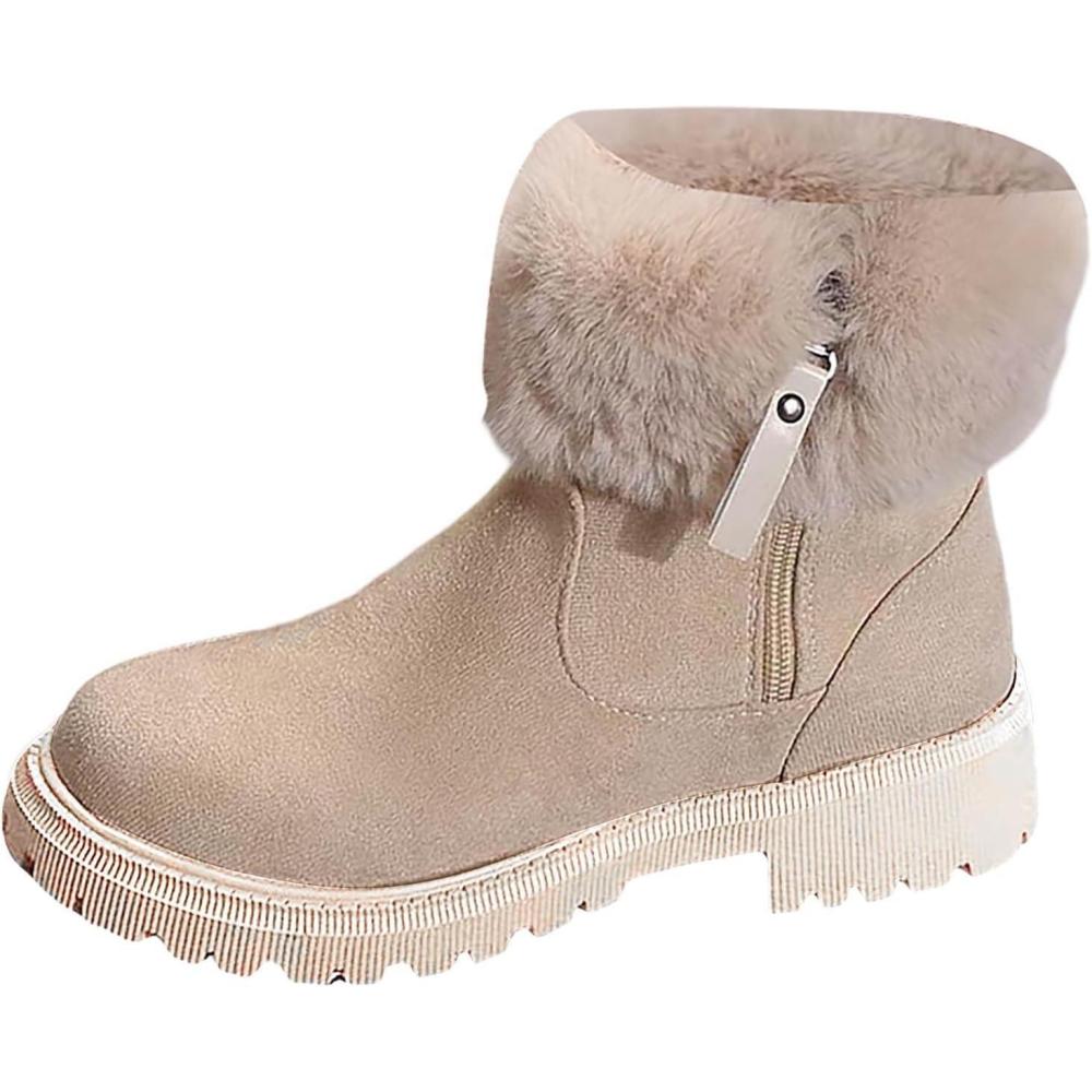 image:imageBottines Femmes Hiver Tendance Confortables MiMollet Fermeture clair Latrale Simplicit lgantes Dcontractes Mode ChaudesBeige