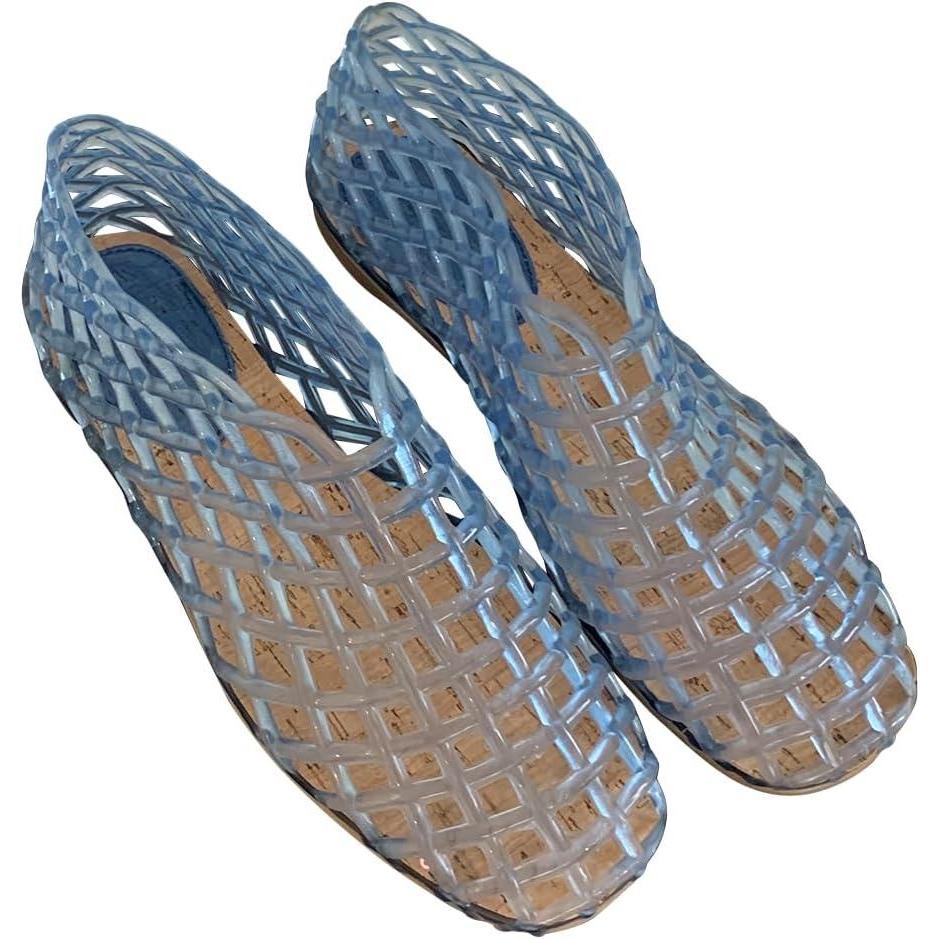 image:imageFemmes Jelly Flats Mode Slipon Flats Bout Carr Plage Jelly Chaussures Lgres Casual Sandales Plates Respirantes pour Les Voyages en Plein AirBlue