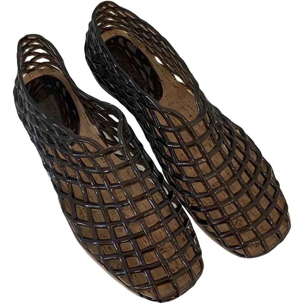 image:imageFemmes Jelly Flats Mode Slipon Flats Bout Carr Plage Jelly Chaussures Lgres Casual Sandales Plates Respirantes pour Les Voyages en Plein AirNoir