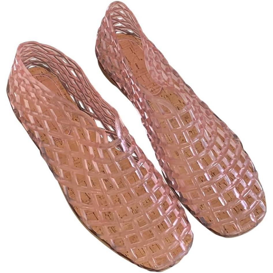 image:imageFemmes Jelly Flats Mode Slipon Flats Bout Carr Plage Jelly Chaussures Lgres Casual Sandales Plates Respirantes pour Les Voyages en Plein AirPink