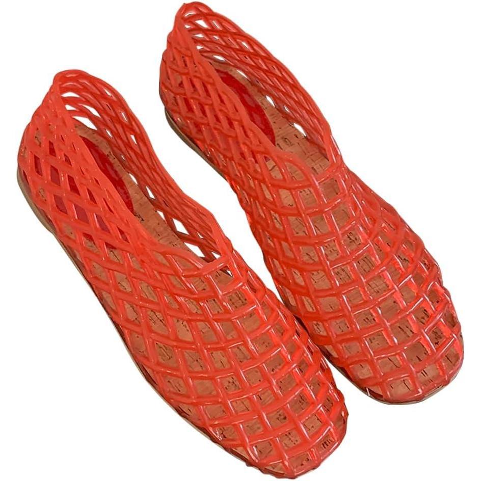 image:imageFemmes Jelly Flats Mode Slipon Flats Bout Carr Plage Jelly Chaussures Lgres Casual Sandales Plates Respirantes pour Les Voyages en Plein AirRed