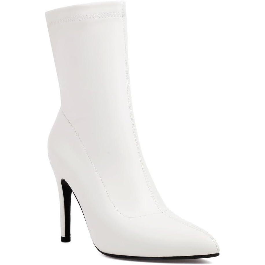 image:imageFemmes Talons Hauts Aiguilles Bottes MiMollet Bout Pointu Cuir PU Bottes Courtes Bottines EnfilerWhite