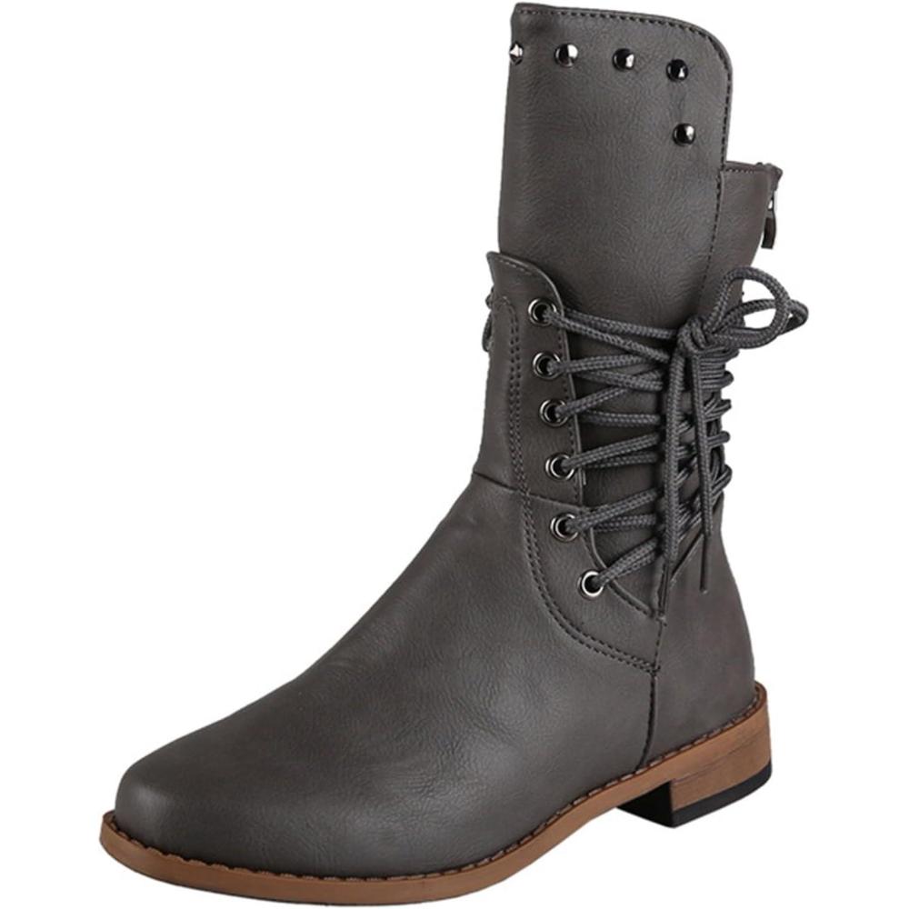image:imageGenerisch Bottines lacets pour femme lgrement doubles avec talon bloc Semelle profile Bottines tige avec talon Bottes mimolletsGris
