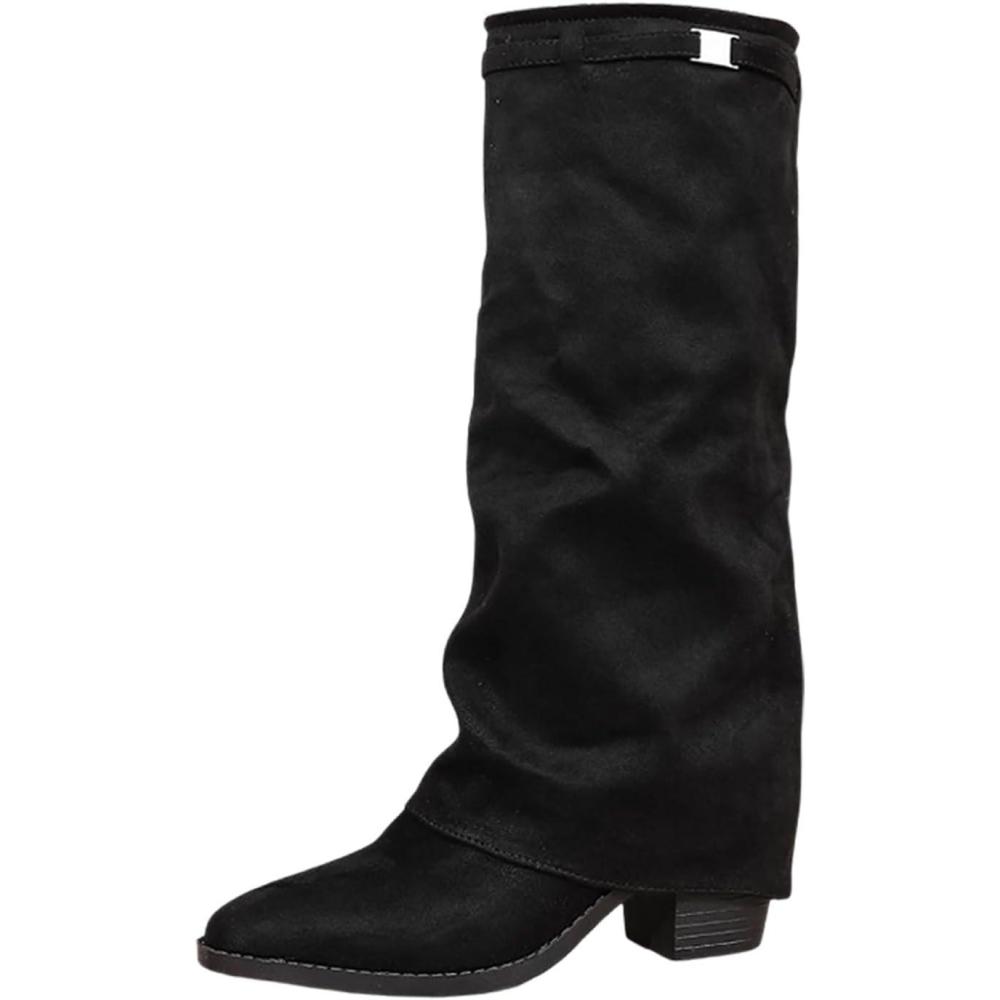 image:imageGnrique Bottes Femme Femmes Bottes Cuissardes Mi Hautes En Sudine Bottines Pour Femme Mi Mollet Tendance Hautes Au Genou Bottines Confortables Avec Talon Pour Lhiver01 Noir