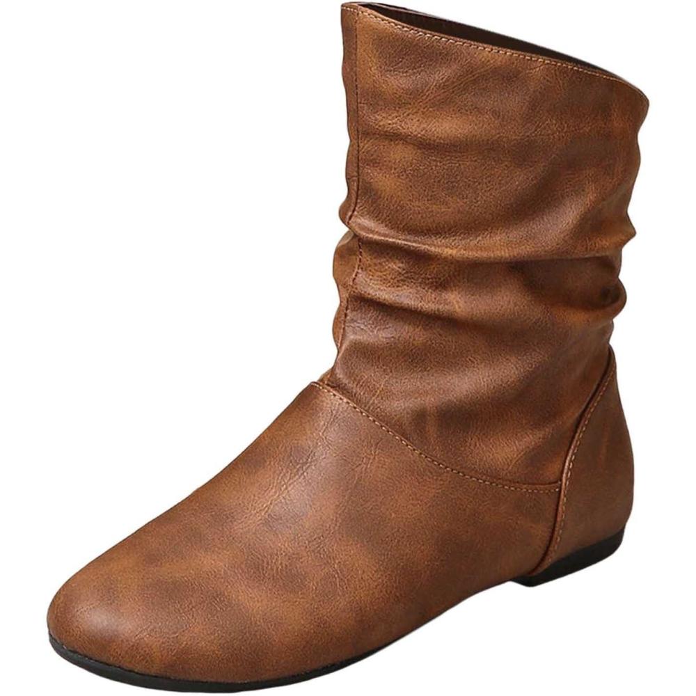 image:imageGnrique Bottes MiMollet Occidentales pour Femme Grandes Tailles Confort Dcontract Talon Plat UniesBrun