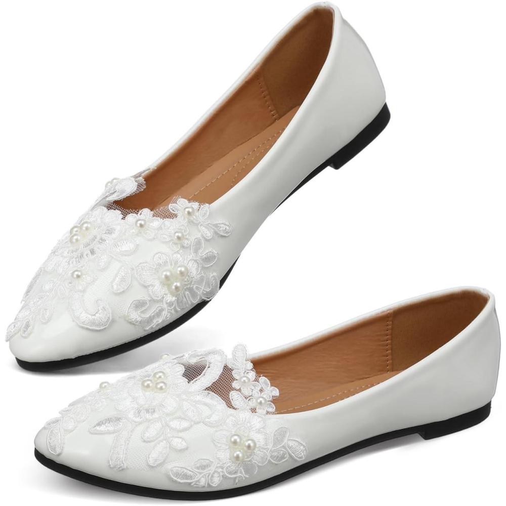 image:imageHolibanna Chaussures De Marie Plates en Dentelle Blanche Ultra Lgres pour Femme Confortables Et Respirantes Faciles Enfiler pour Mariage Et Quotidien