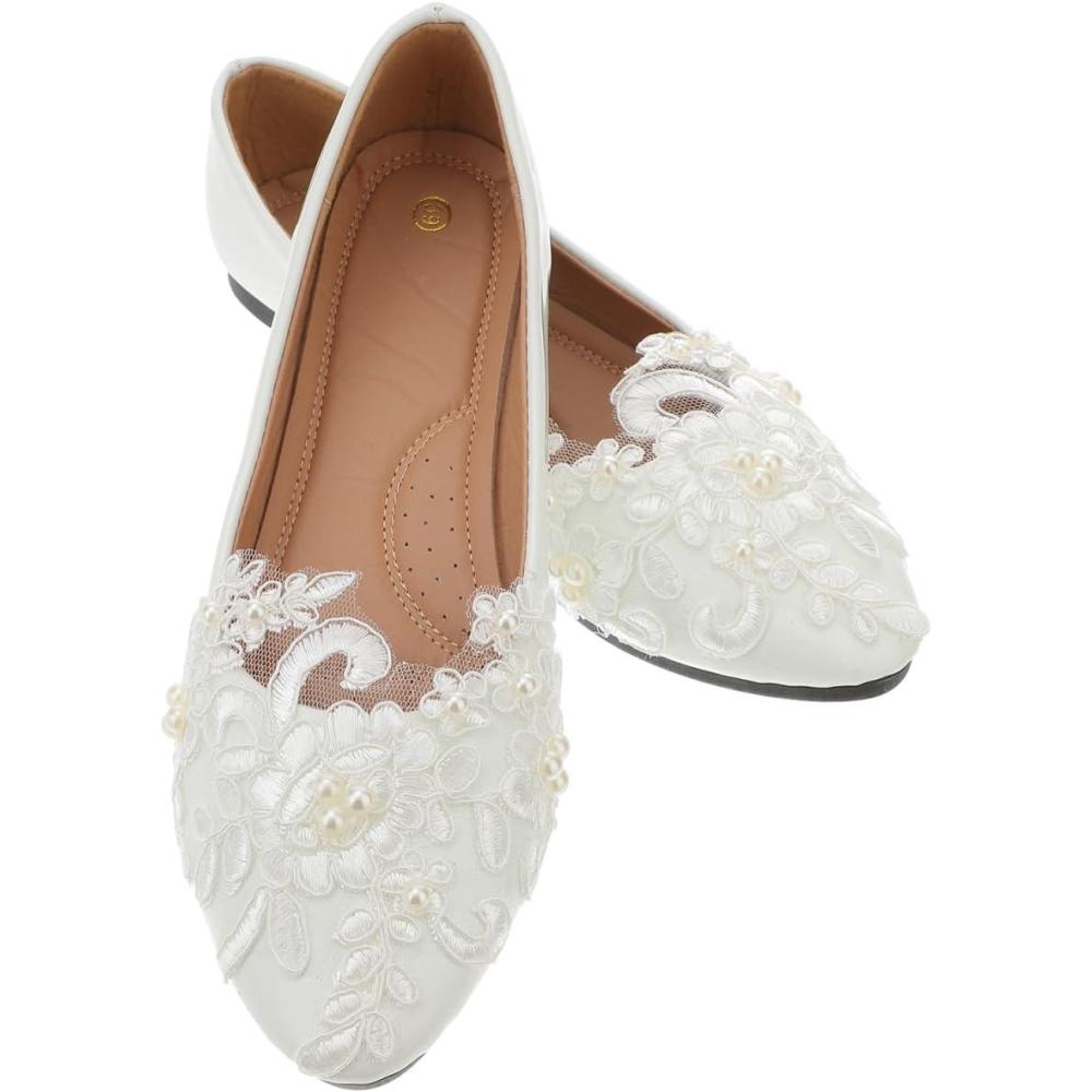 image:imageHolibanna Chaussures de marie blanches en dentelle synthtique pour femme Chaussures plates pour mariageBlanc