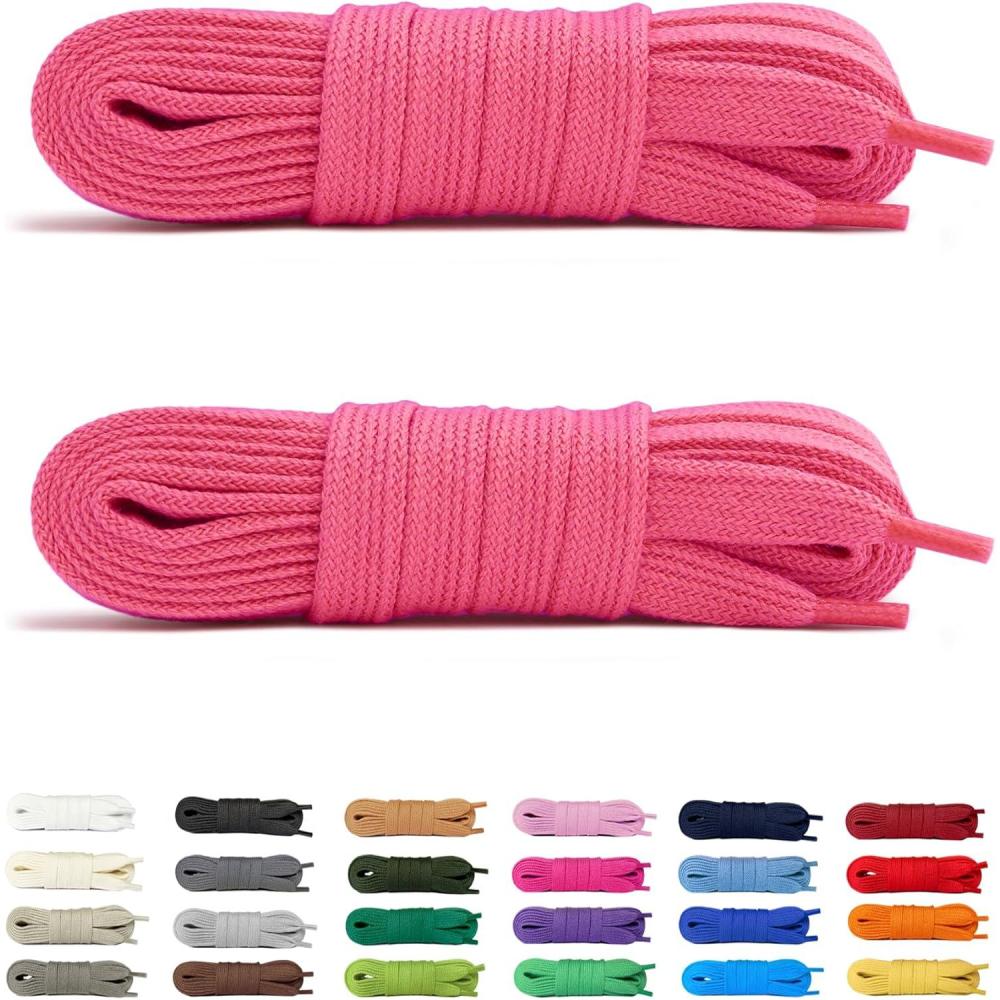 image:imageLaceter 2 Paires de Lacets Plats en Coton 8mm pour Baskets Sneakers Chaussures de Sport ou Ville Confortables Solides Rsistants Pour Homme Femme Enfant2 Paires Rose Fucshia X 2