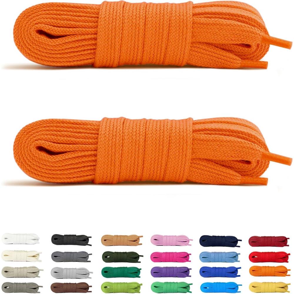 image:imageLaceter 2 Paires de Lacets Plats en Coton 8mm pour Baskets Sneakers Chaussures de Sport ou Ville Confortables Solides Rsistants Pour Homme Femme Enfant2 Paires Orange X 2