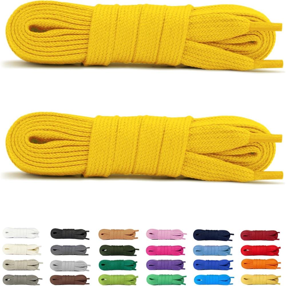 image:imageLaceter 2 Paires de Lacets Plats en Coton 8mm pour Baskets Sneakers Chaussures de Sport ou Ville Confortables Solides Rsistants Pour Homme Femme Enfant2 Paires Jaune Clair X 2