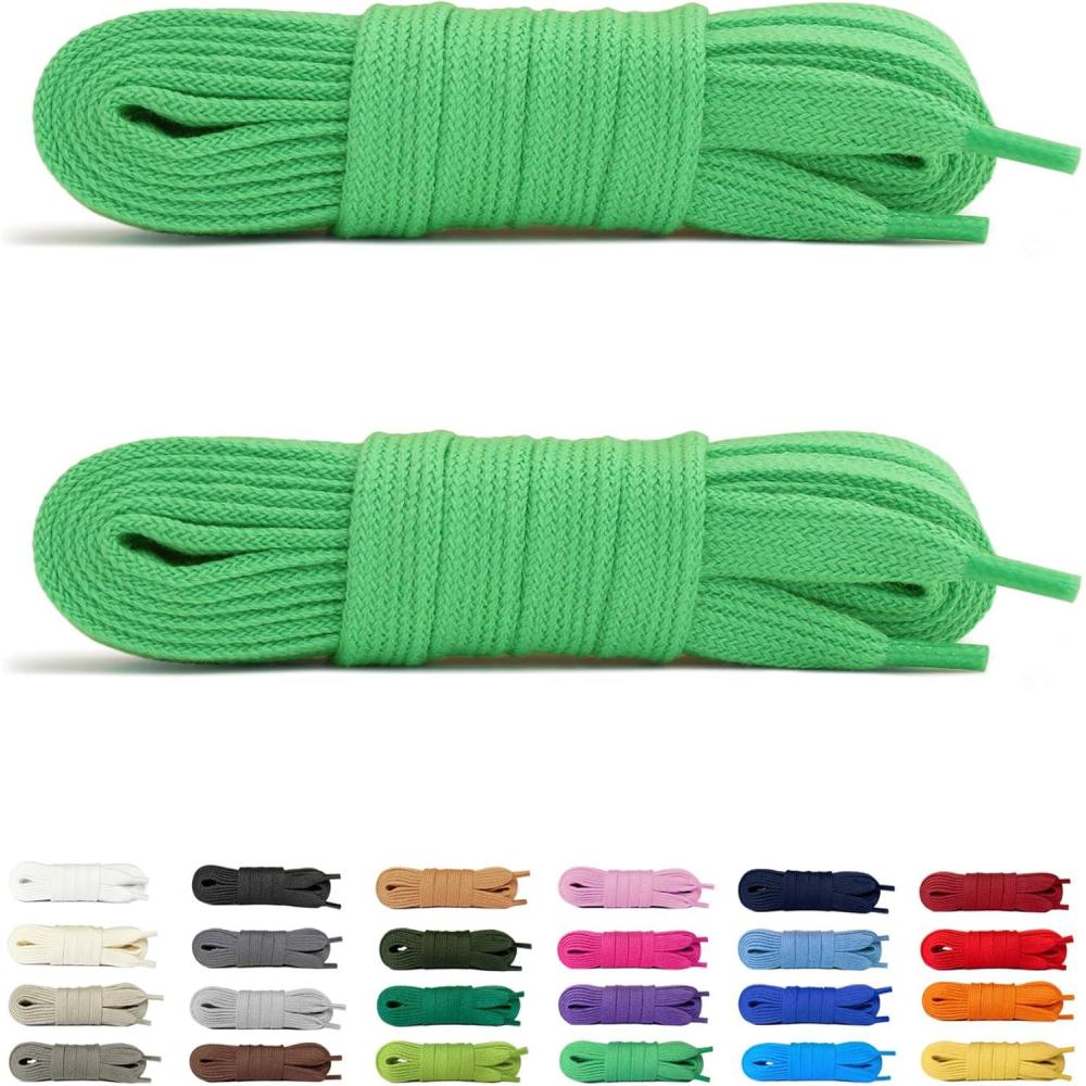 image:imageLaceter 2 Paires de Lacets Plats en Coton 8mm pour Baskets Sneakers Chaussures de Sport ou Ville Confortables Solides Rsistants Pour Homme Femme Enfant2 Paires Vert Clair X 2