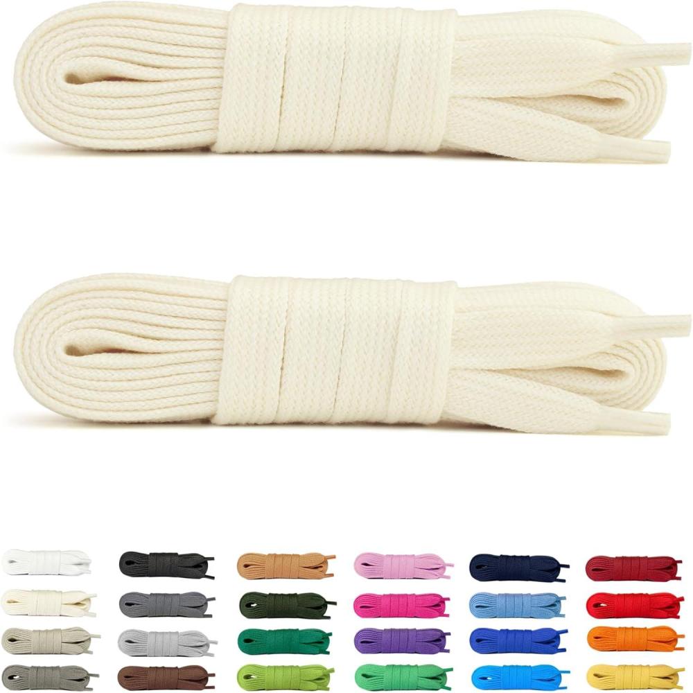 image:imageLaceter 2 Paires de Lacets Plats en Coton 8mm pour Baskets Sneakers Chaussures de Sport ou Ville Confortables Solides Rsistants Pour Homme Femme Enfant2 Paires Creme X 2