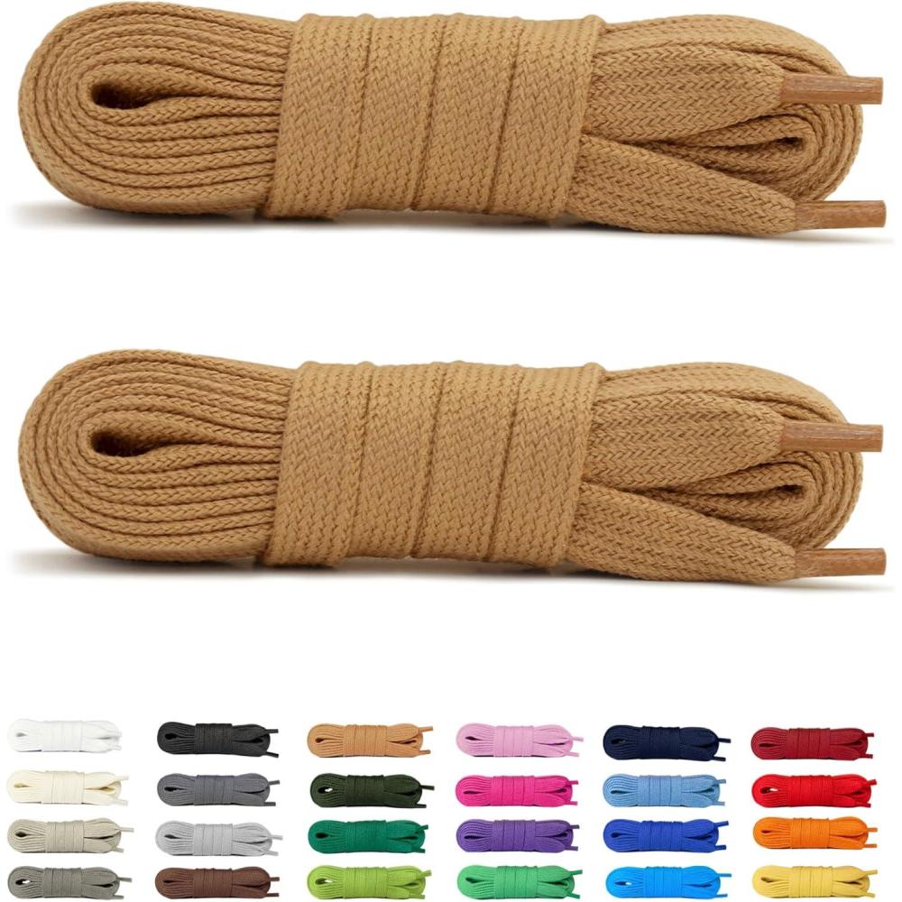 image:imageLaceter 2 Paires de Lacets Plats en Coton 8mm pour Baskets Sneakers Chaussures de Sport ou Ville Confortables Solides Rsistants Pour Homme Femme Enfant2 Paires Marron Clair X 2