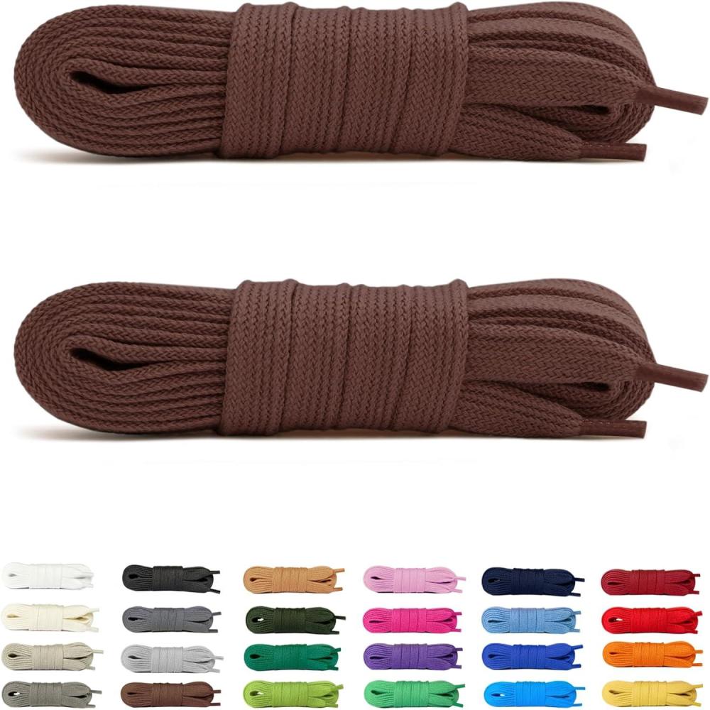 image:imageLaceter 2 Paires de Lacets Plats en Coton 8mm pour Baskets Sneakers Chaussures de Sport ou Ville Confortables Solides Rsistants Pour Homme Femme Enfant2 Paires Marron Fonc X 2