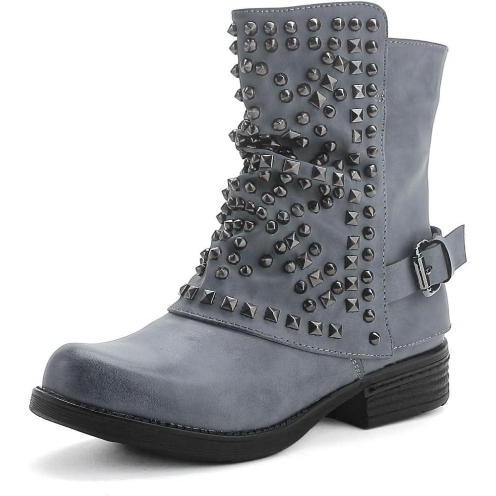 image:imageST016 Bottines de motard plates confortables pour femme avec fermeture clairSt03 Bleu