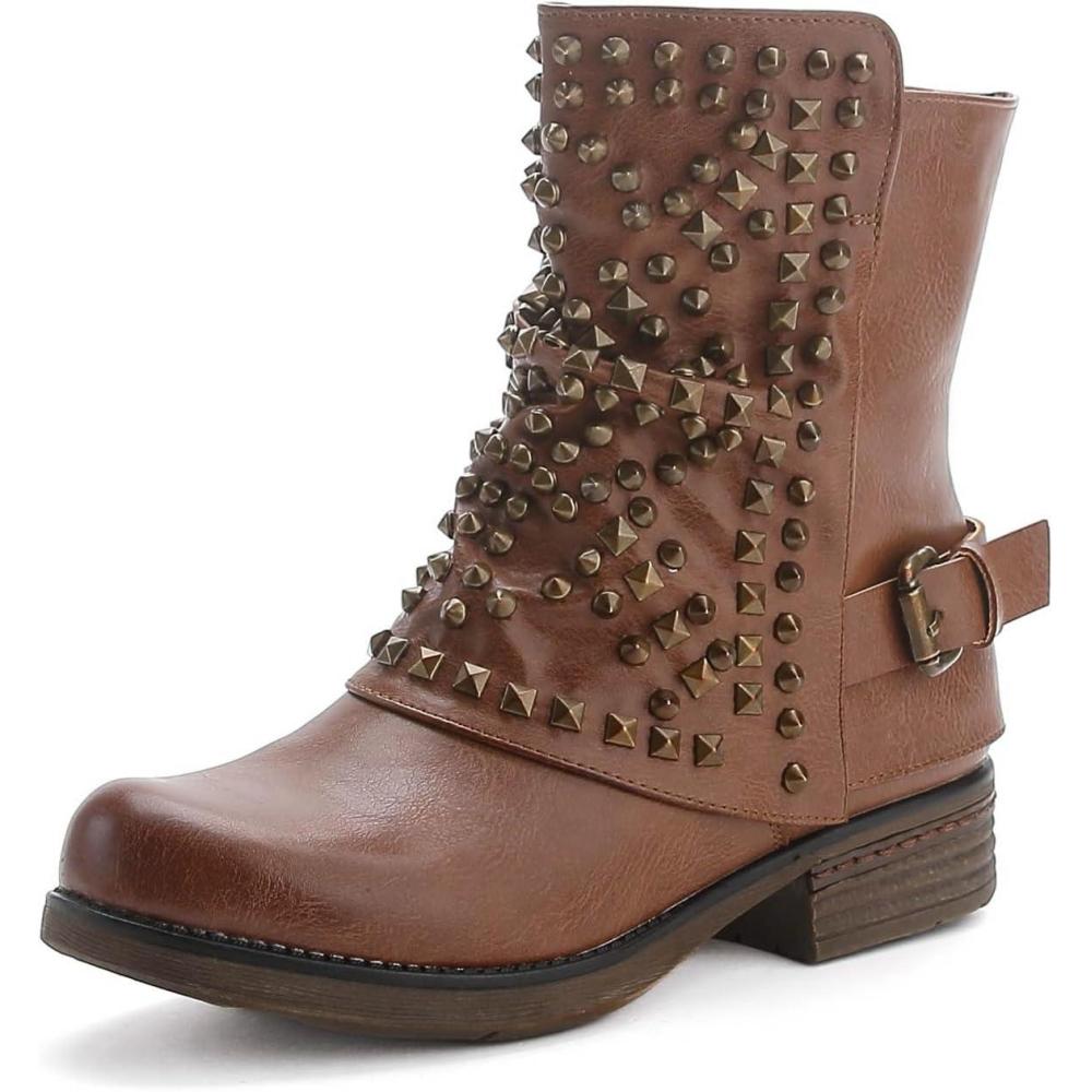 image:imageST016 Bottines de motard plates confortables pour femme avec fermeture clairSt03 Camel
