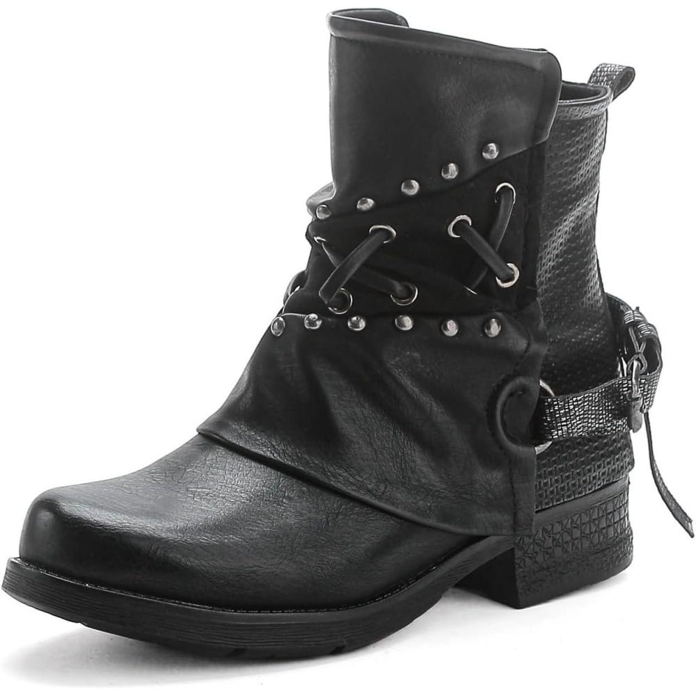 image:imageST016 Bottines de motard plates confortables pour femme avec fermeture clairSt107 Noir