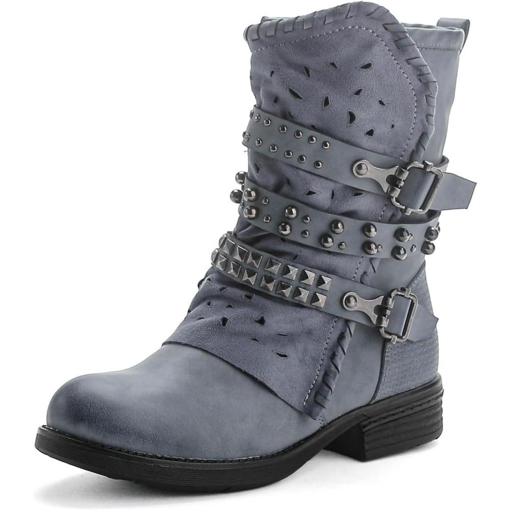 image:imageST016 Bottines de motard plates confortables pour femme avec fermeture clairSt15 Bleu