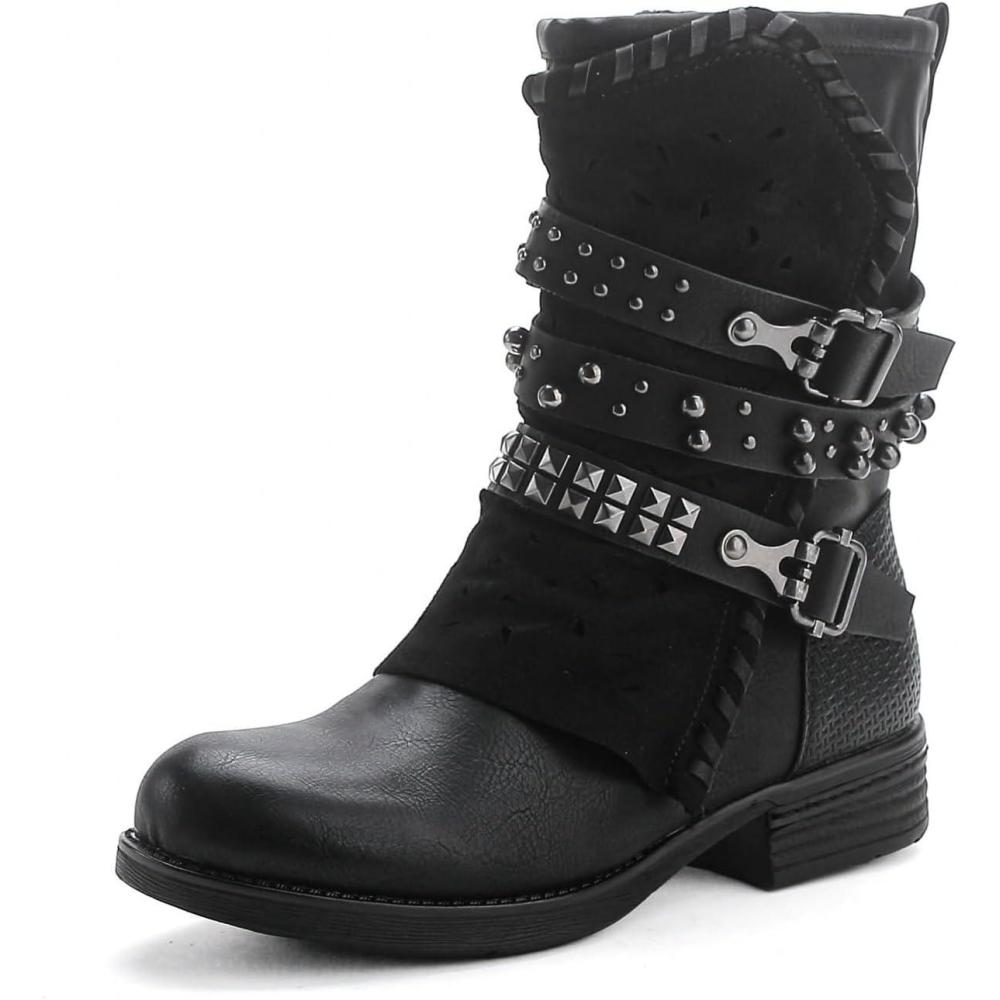 image:imageST016 Bottines de motard plates confortables pour femme avec fermeture clairSt15 Noir