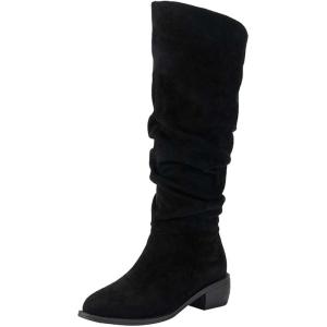 2026 Bottines pour femme en daim mi-mollet souple et talon épais Bout fermé(Noir)
