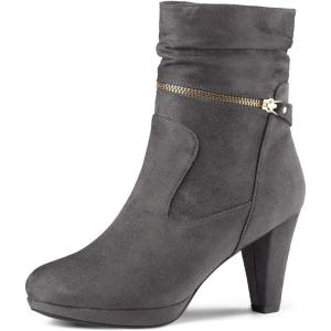 Allegra K Femmes Cheville Zip Plate-Forme Talon Haut Mi-Mollet Bottes(Gris)