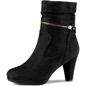 Allegra K Femmes Cheville Zip Plate-Forme Talon Haut Mi-Mollet Bottes(Noir)