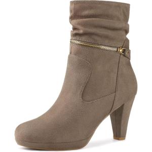 Allegra K Femmes Cheville Zip Plate-Forme Talon Haut Mi-Mollet Bottes(Taupe)