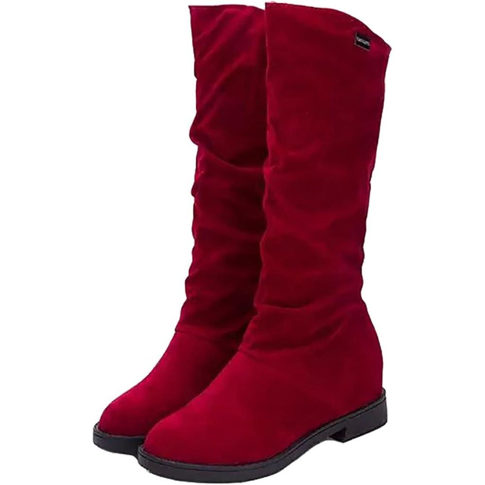 image:imageBottes MiMollets pour Femmes Tendance Comfortable Chaude Bottes avec Boucle Antidrapante Dcontractes Bottines Automne dhiver Chaussure lgant BottesRouge