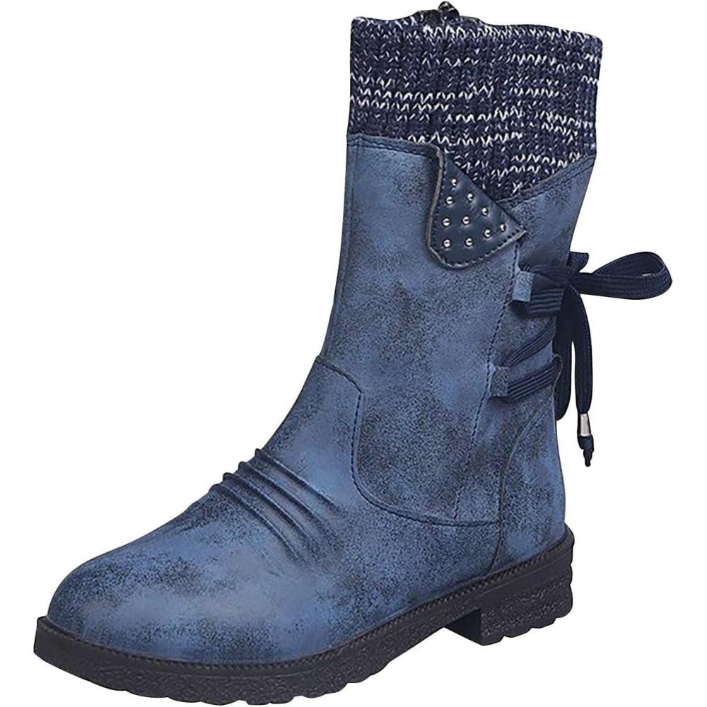 image:imageBottines mi Mollet Femme Cuir Classiques Confortables Botte Western Femmes pour lAutomne et de lhiver Vintage Bottes et Bottines Talons Chaussons LGRes AntidRapante Bottine Hipster Club Fte01 Bleu