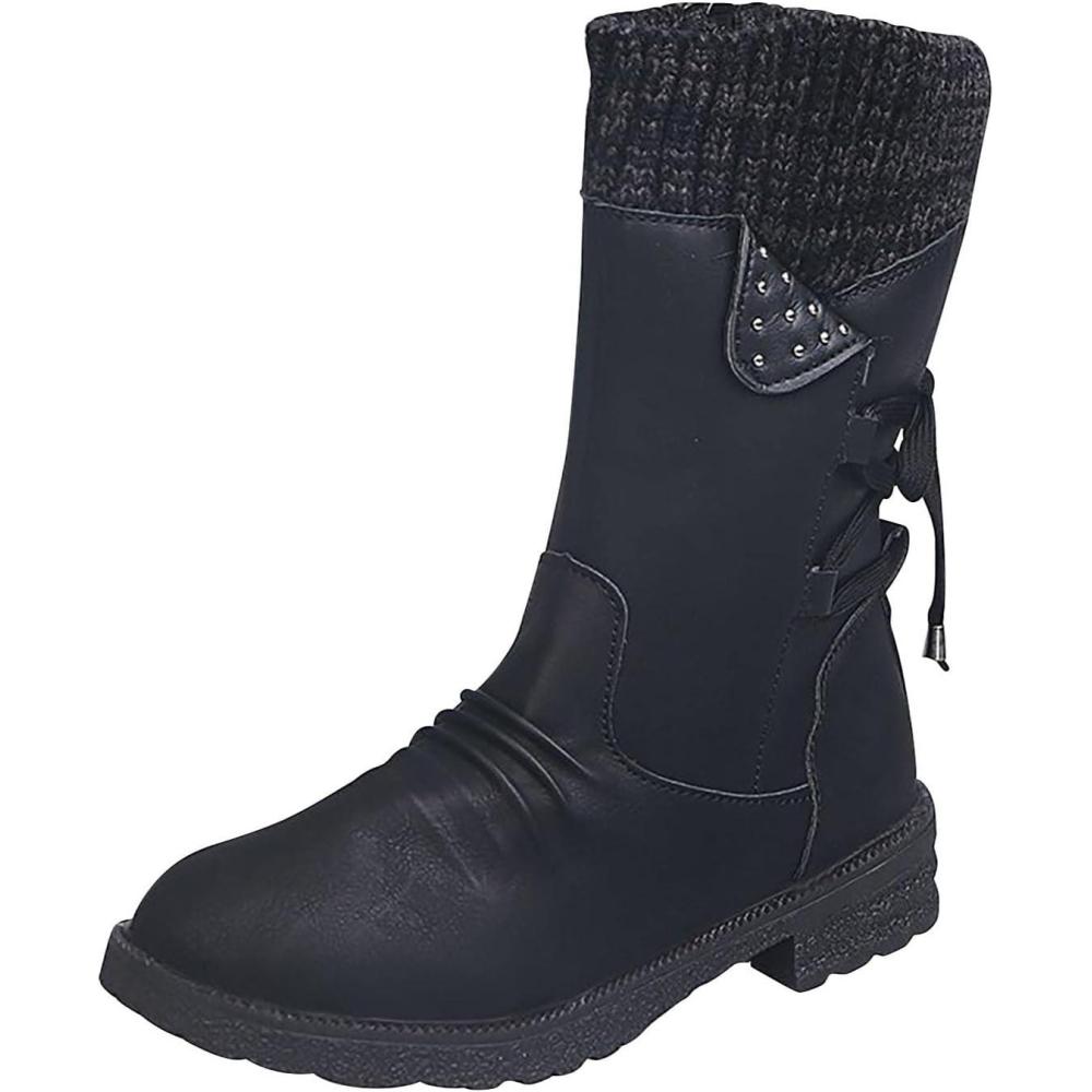 image:imageBottines mi Mollet Femme Cuir Classiques Confortables Botte Western Femmes pour lAutomne et de lhiver Vintage Bottes et Bottines Talons Chaussons LGRes AntidRapante Bottine Hipster Club Fte01 le Noir
