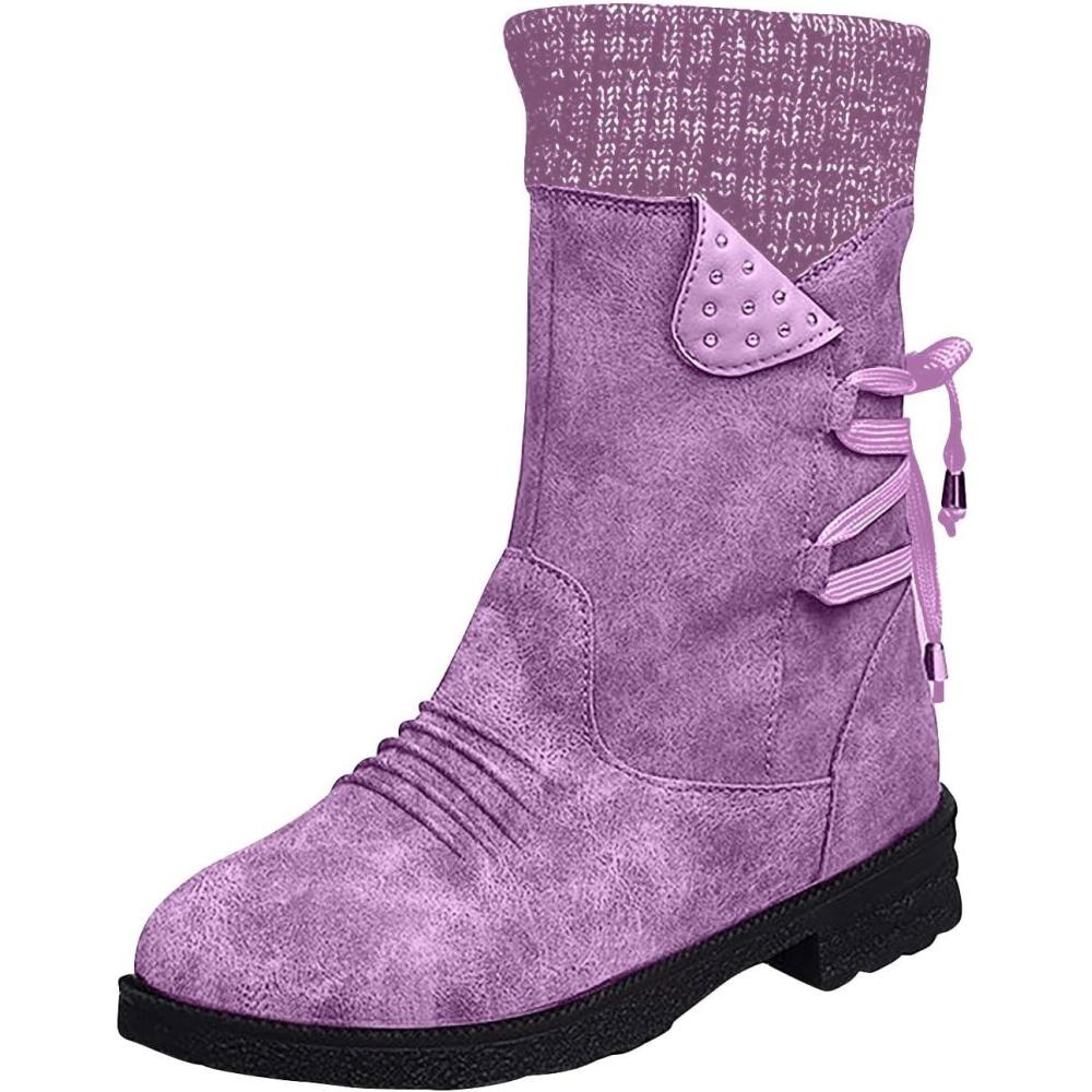 image:imageBottines mi Mollet Femme Cuir Classiques Confortables Botte Western Femmes pour lAutomne et de lhiver Vintage Bottes et Bottines Talons Chaussons LGRes AntidRapante Bottine Hipster Club Fte01 Violet