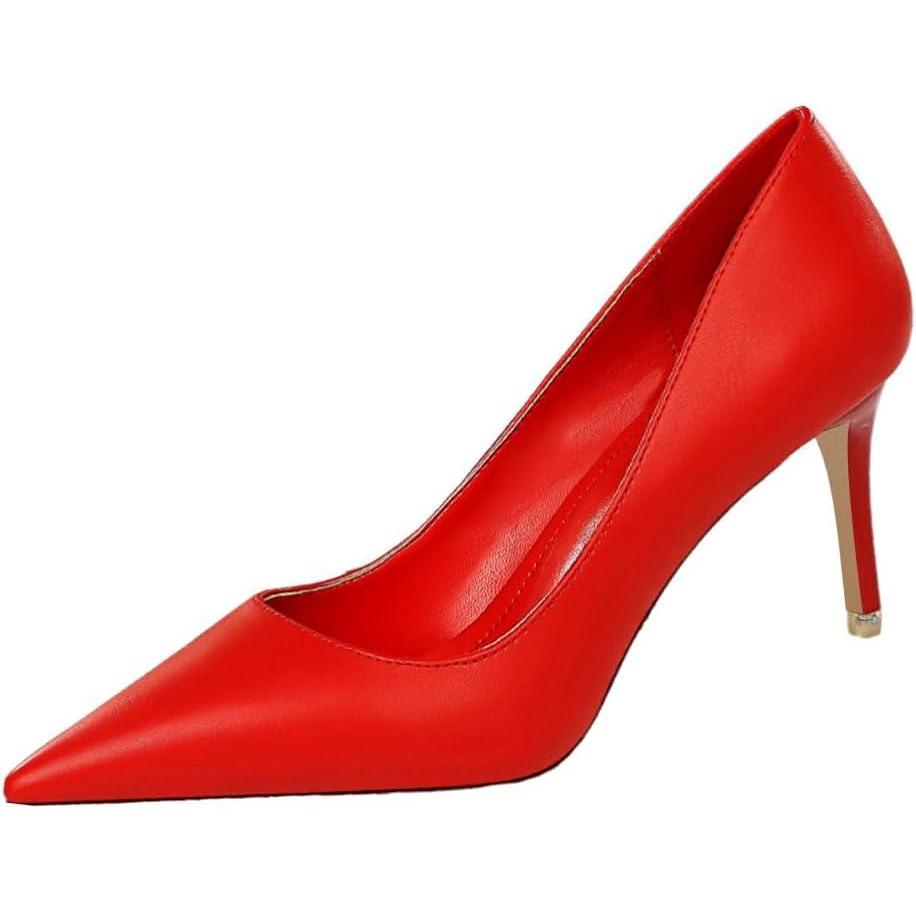 image:imageFemme Escarpins Talons Aiguilles Bout Pointu Pompes Talons Hauts lgante Escarpins Talons Hauts Sexy High Heels Chaussures de Soire Crmonie Mariage FteB Rouge 75CM