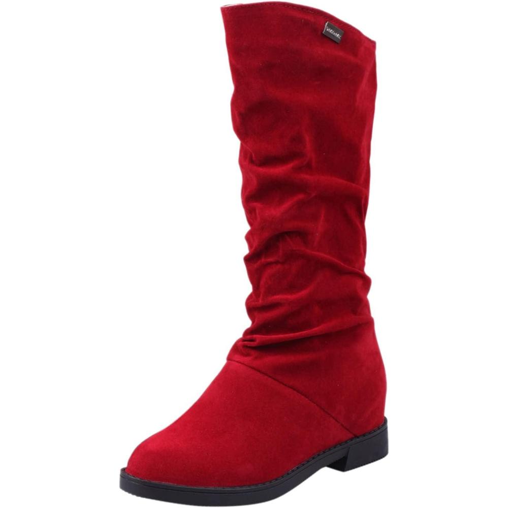 image:imageGnrique Bottes Hautes Femme Confort Chic Talon Bottes Blanc Noires Mi Mollet Cuissardes Cuissarde Fourres Confort Chaussures Vintage Sexy Haute Botte Moto Hiver Bottine ChaussureRed