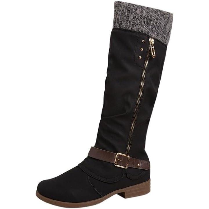 image:imageGnrique Bottine Pour Femmes Chaude Botte Impermable Cuir Chaussures Boots Dhiver Avec Fermeture Eclair MiMollet Avec Talon Large Bas Bottes De Pluie Chic Tendance Bottines De Neige ElgantesNoir