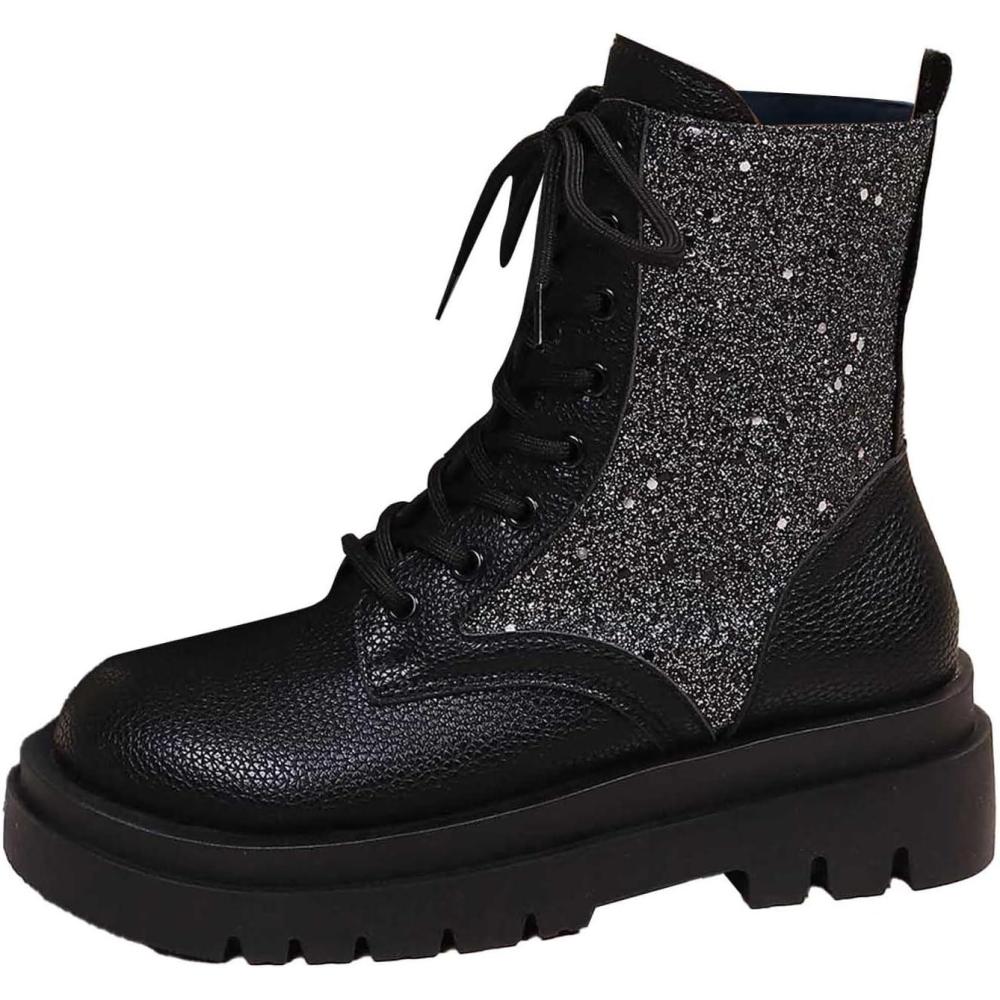 image:imageGnrique Bottines pour femmes mimollet la mode et confortables lacets talons bas et semelles paisses chaussures dcontractesNoir