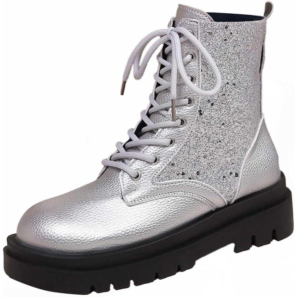 image:imageGnrique Bottines pour femmes mimollet la mode et confortables lacets talons bas et semelles paisses chaussures dcontractesSilver