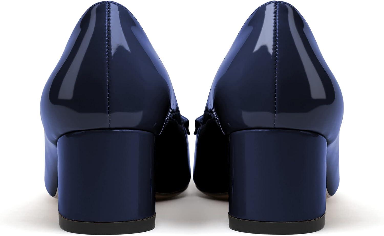 image:imageEDEFS Escarpins Femme Talon Bloc Bout Pointu Talon Moyen 5 cm lgants pour Mariage Fte et Tenue de SoireBleu Marine Verni