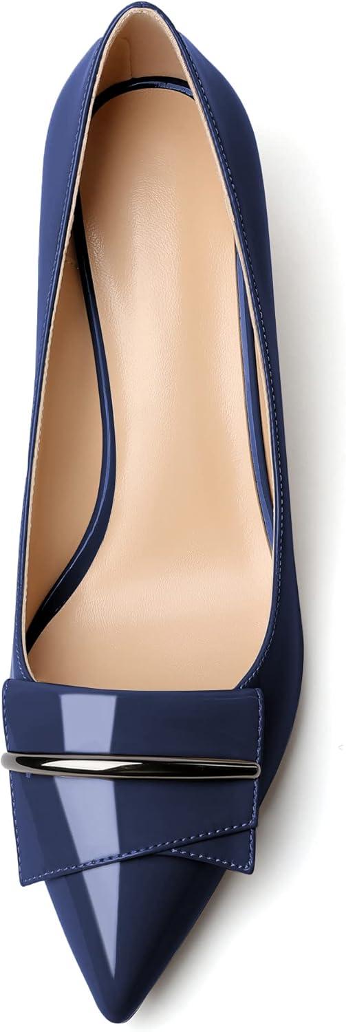 image:imageEDEFS Escarpins Femme Talon Bloc Bout Pointu Talon Moyen 5 cm lgants pour Mariage Fte et Tenue de SoireBleu Marine Verni